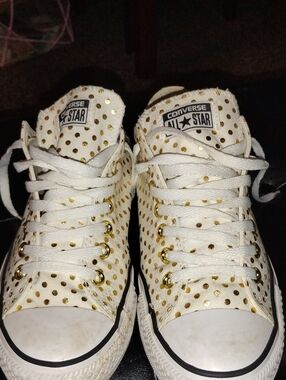 Converse Kids White Sneakers with Gold Polka Dots